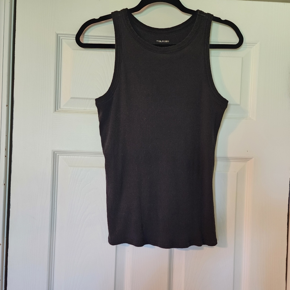 maurices Ribbed High Neck Black 24/7 Tank Top
